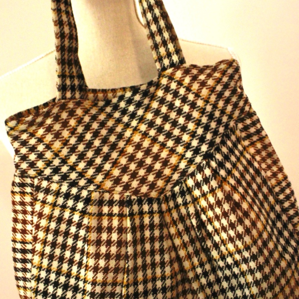 Francois Beauregard Brown Black Houndstooth Tote Handbag Boho Designer Small - Picture 7 of 16